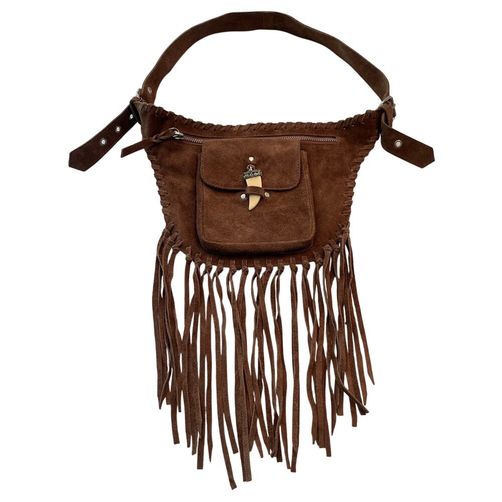 M1-32 RAZ Women's 100% Genuine Letaher Purse Fringe Detail Brown